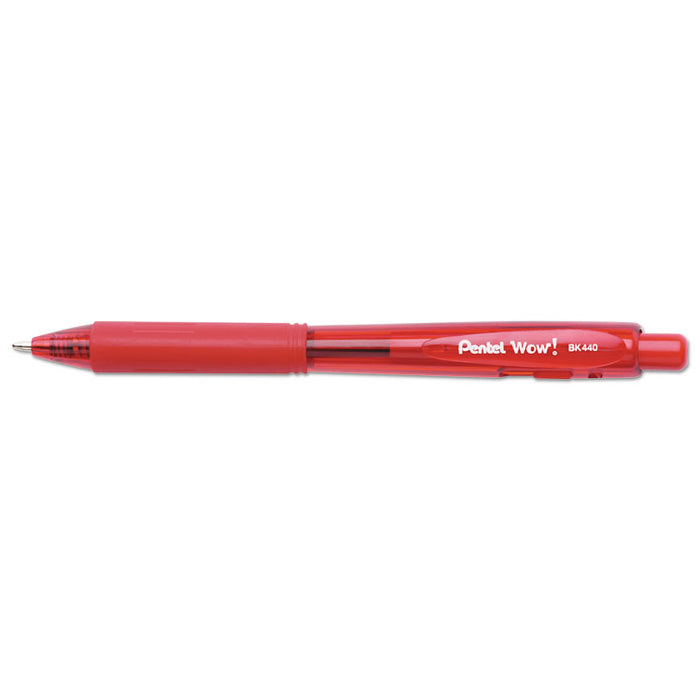 WOW! Retractable Ballpoint Pen, Medium 1 mm, Red Ink/Barrel, Dozen