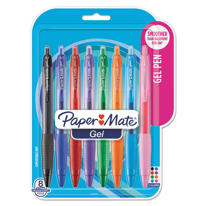 Retractable Gel Pen, Medium 0.7mm, Assorted Ink/Barrel, 8/Pack