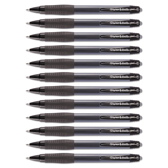 Retractable Gel Pen, Medium 0.7mm, Black Ink, Translucent Black Barrel, Dozen