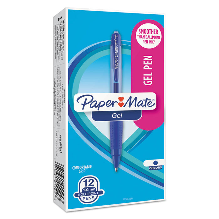 Retractable Gel Pen, Bold 1mm, Blue Ink, Translucent Blue Barrel, Dozen