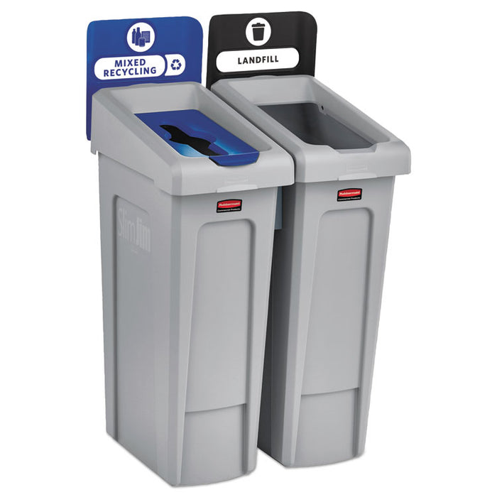 Slim Jim Recycling Station Kit, 46 gal, 2-Stream Landfill/Mixed Recycling