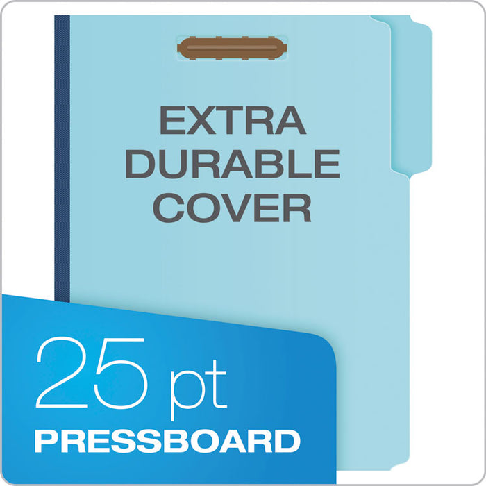 Heavy-Duty Pressboard Folders w/ Embossed Fasteners, Letter Size, Blue, 25/Box