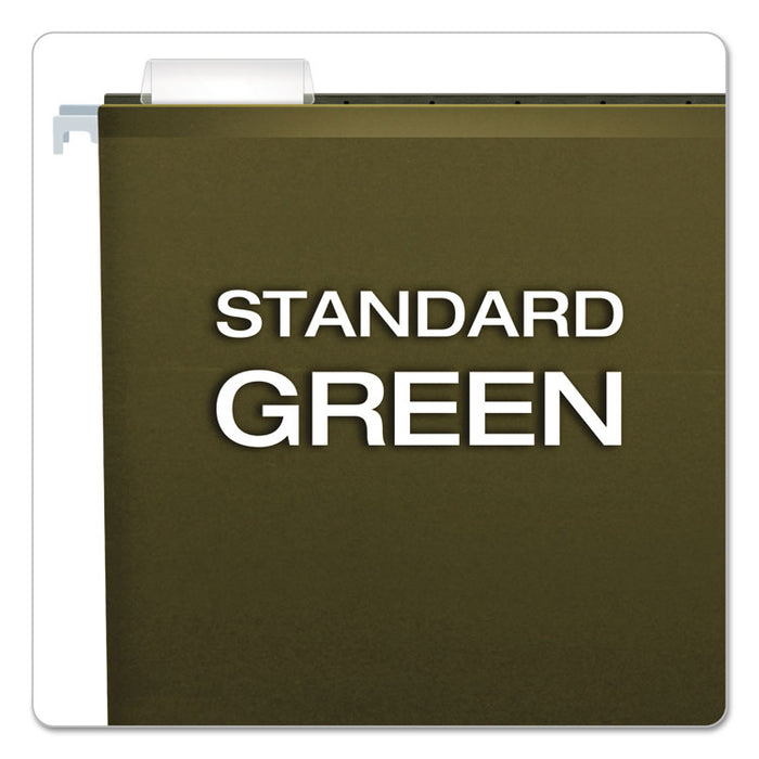 Extra Capacity Reinforced Hanging File Folders with Box Bottom, 2" Capacity, Letter Size, 1/5-Cut Tabs, Green, 25/Box