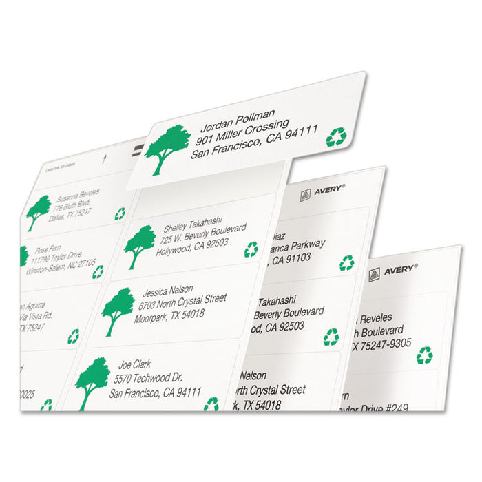 EcoFriendly Mailing Labels, Inkjet/Laser Printers, 1 x 2.63, White, 30/Sheet, 250 Sheets/Box