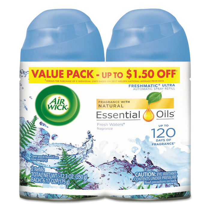 Freshmatic Ultra Spray Refill, Fresh Waters, Aerosol, 5.89 oz, 2/Pack 3 Packs/Carton