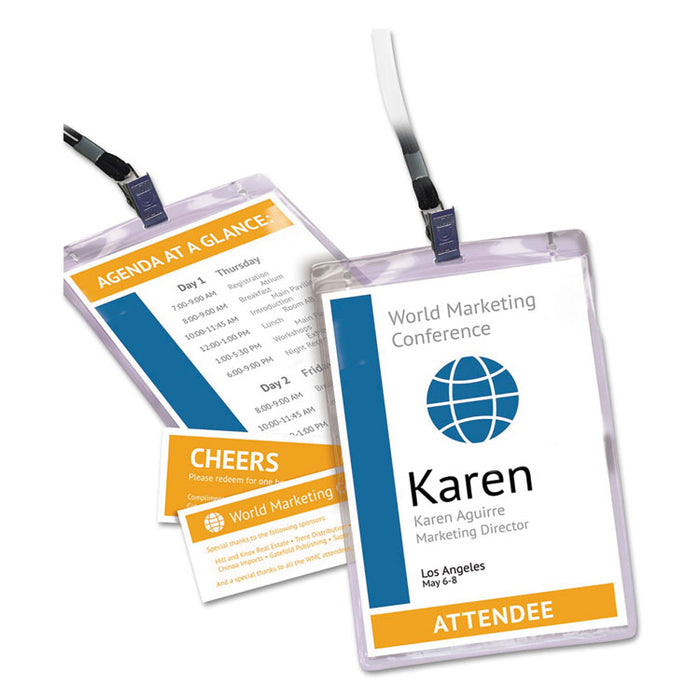 Lanyard-Style Badge Holder w/Laser/Inkjet Inserts, Top Load, 4.25 x 6, WE, 75/PK