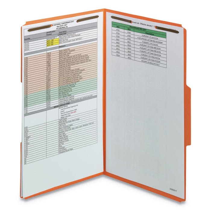 Top Tab Colored 2-Fastener Folders, 1/3-Cut Tabs, Legal Size, Orange, 50/Box