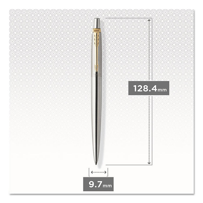 Jotter Gel Pen, Retractable, Medium 0.7 mm, Black Ink, Stainless Steel Barrel