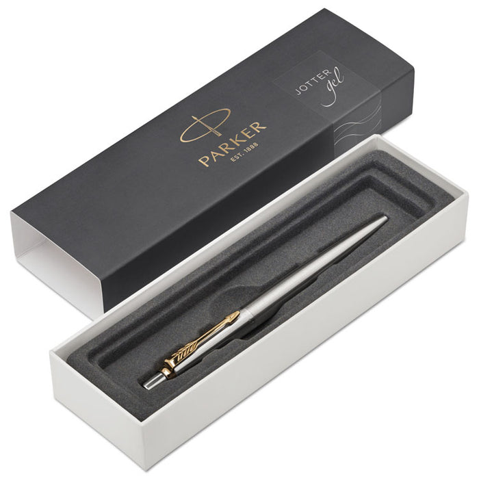 Jotter Gel Pen, Retractable, Medium 0.7 mm, Black Ink, Stainless Steel Barrel