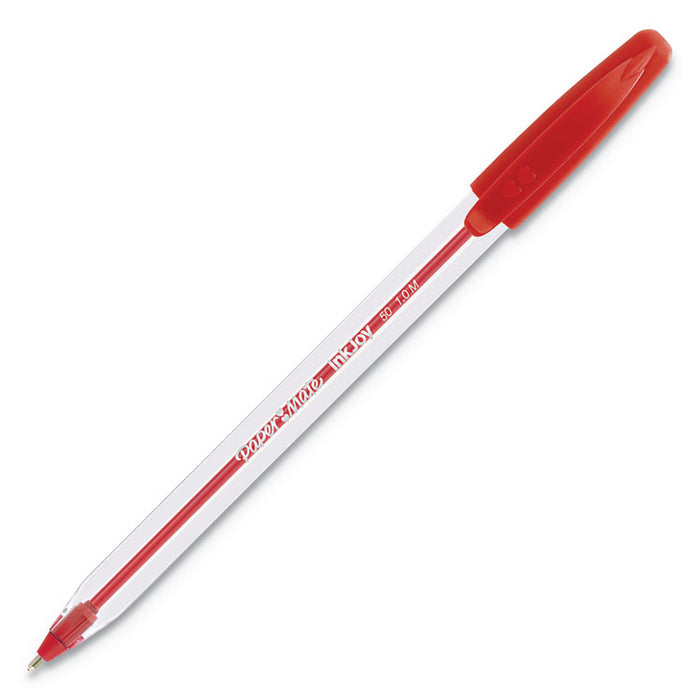 InkJoy 50ST Stick Ballpoint Pen, Medium 1mm, Red Ink, Clear Barrel, Dozen