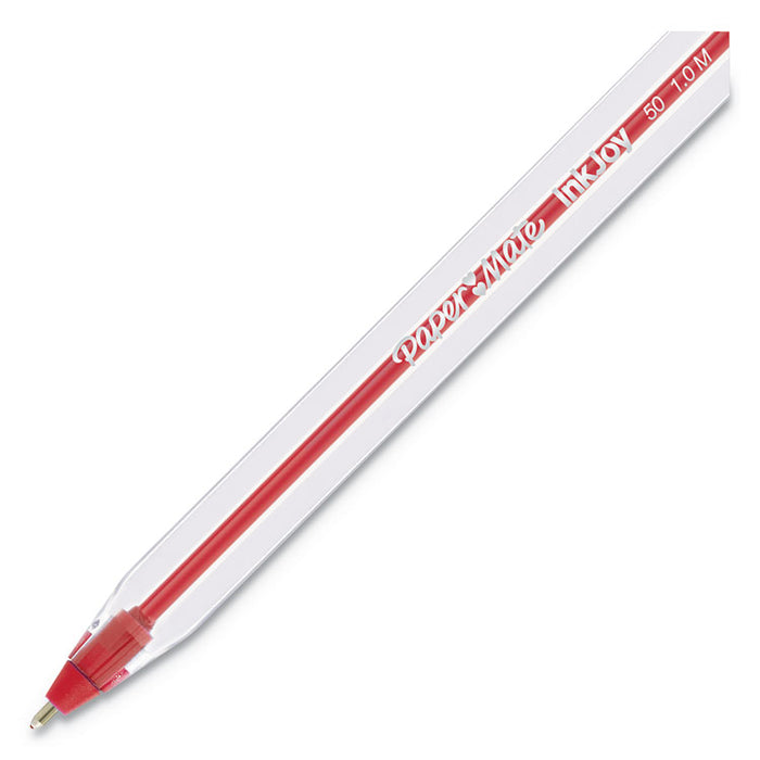 InkJoy 50ST Stick Ballpoint Pen, Medium 1mm, Red Ink, Clear Barrel, Dozen