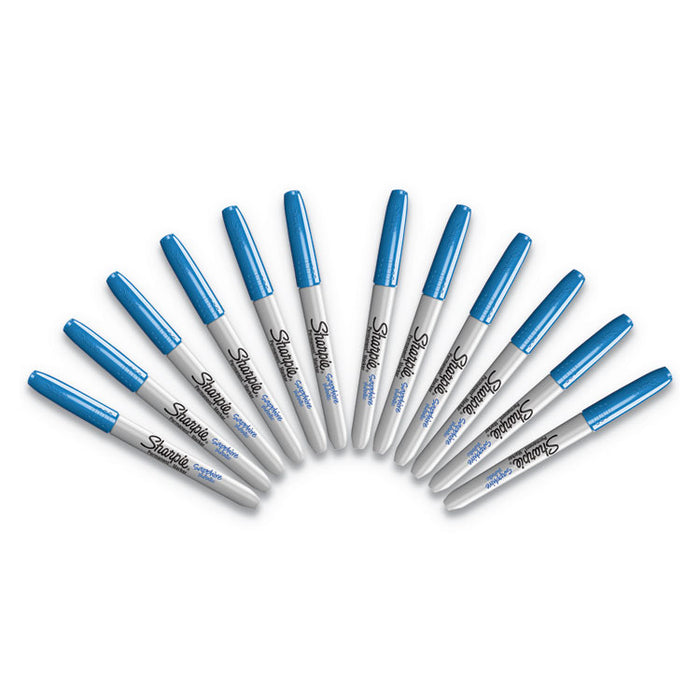 Metallic Fine Point Permanent Markers, Bullet Tip, Blue, Dozen