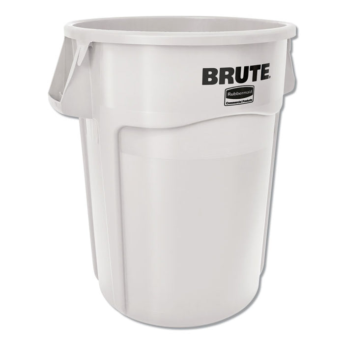Vented Round Brute Container, 44 gal, White, Resin, 4/Carton