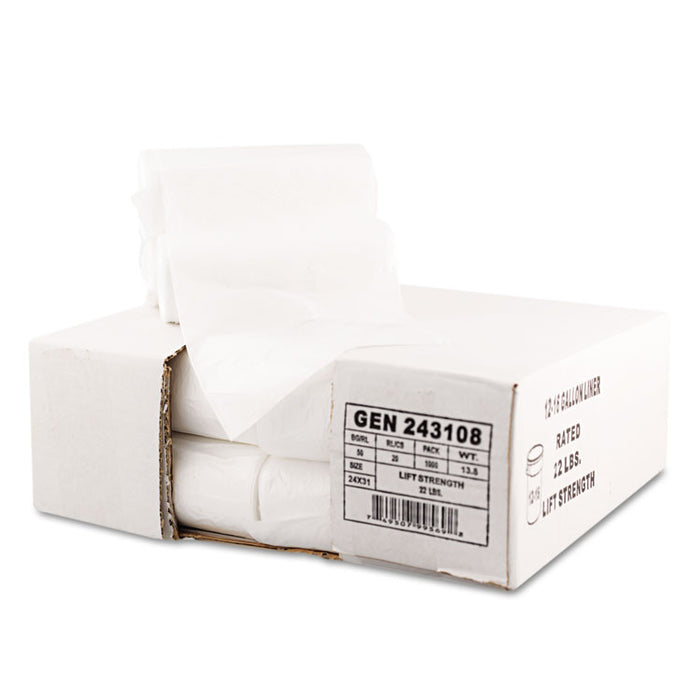 High Density Can Liners, 16 gal, 7 microns, 24" x 31", Natural, 1,000/Carton