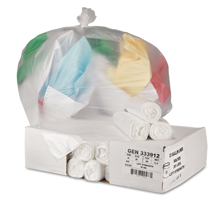 High-Density Can Liners, 33 gal, 9 microns, 33" x 39", Natural, 500/Carton