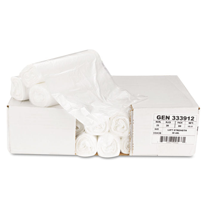 High-Density Can Liners, 33 gal, 9 microns, 33" x 39", Natural, 500/Carton