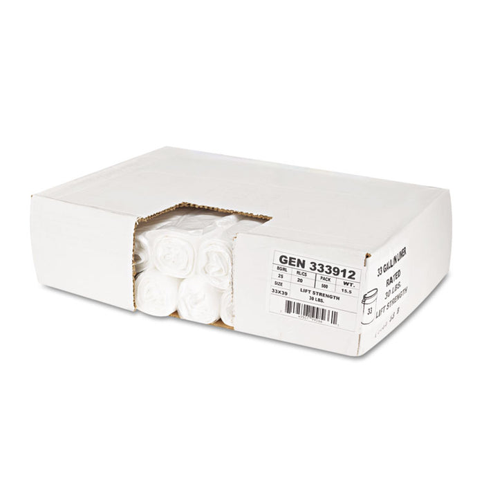 High-Density Can Liners, 33 gal, 9 microns, 33" x 39", Natural, 500/Carton