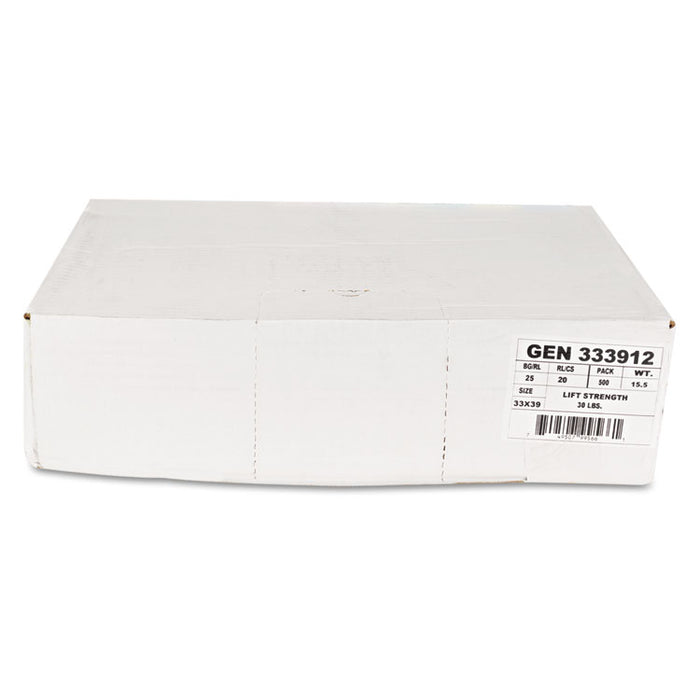 High-Density Can Liners, 33 gal, 9 microns, 33" x 39", Natural, 500/Carton