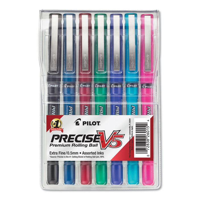 Precise V5 Roller Ball Pen, Stick, Extra-Fine 0.5 mm, Assorted Ink and Barrel Colors, 7/Pack