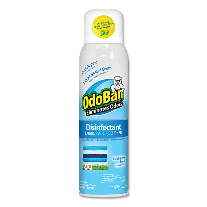 Ready-To-Use Disinfectant/Fabric & Air Freshener 360 Spray, Fresh Linen, 14 oz Can, 12/Carton