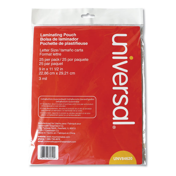 Laminating Pouches, 3 mil, 9" x 11.5", Matte Clear, 25/Pack