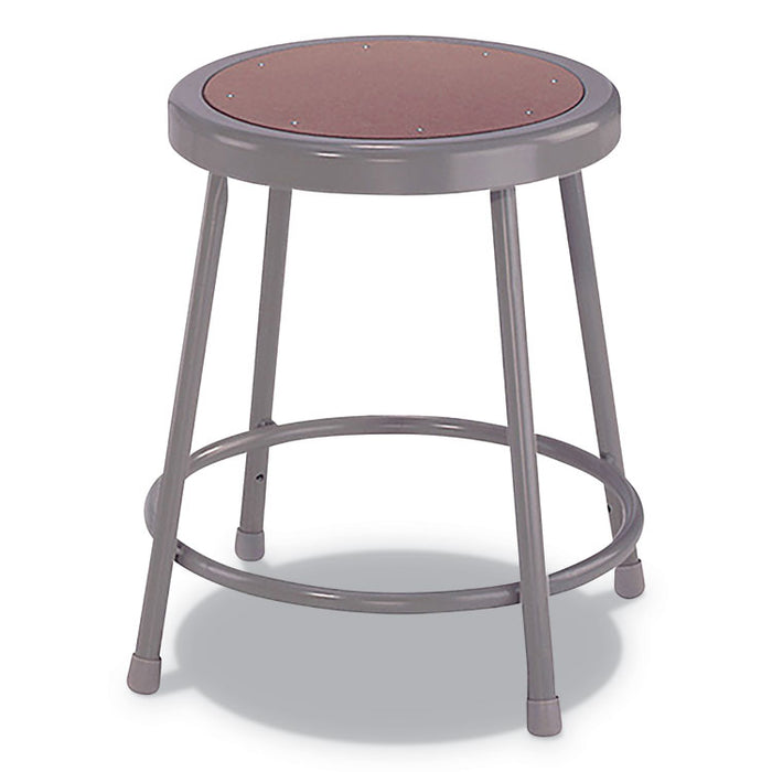 Industrial Metal Shop Stool, Backless, Supports Up to 300 lb, 18" Seat Height, Brown Seat, Gray Base