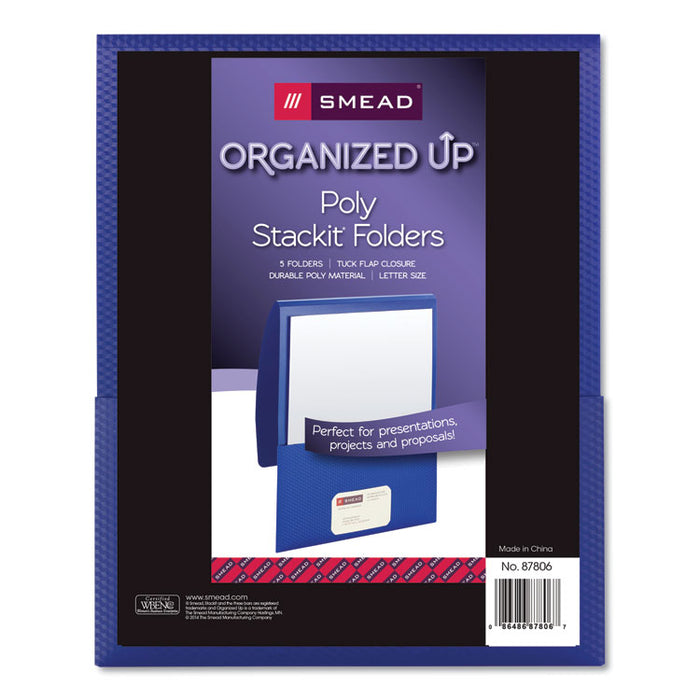 Organized Up Poly Stackit Folders, Letter, 1" Capacity, Dark Blue, 5/Pack