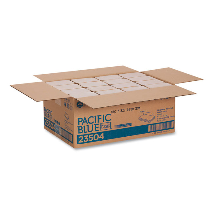 Pacific Blue Basic S-Fold Paper Towels, 10.25 x 9.25, Brown, 250/Pack, 16 Packs/Carton