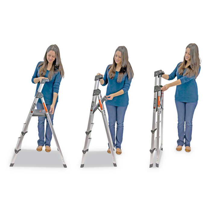 Aluminum Step Stool Ladder, 3-Step, 225 lb Capacity, 20w x 31 spread x 47h, Silver