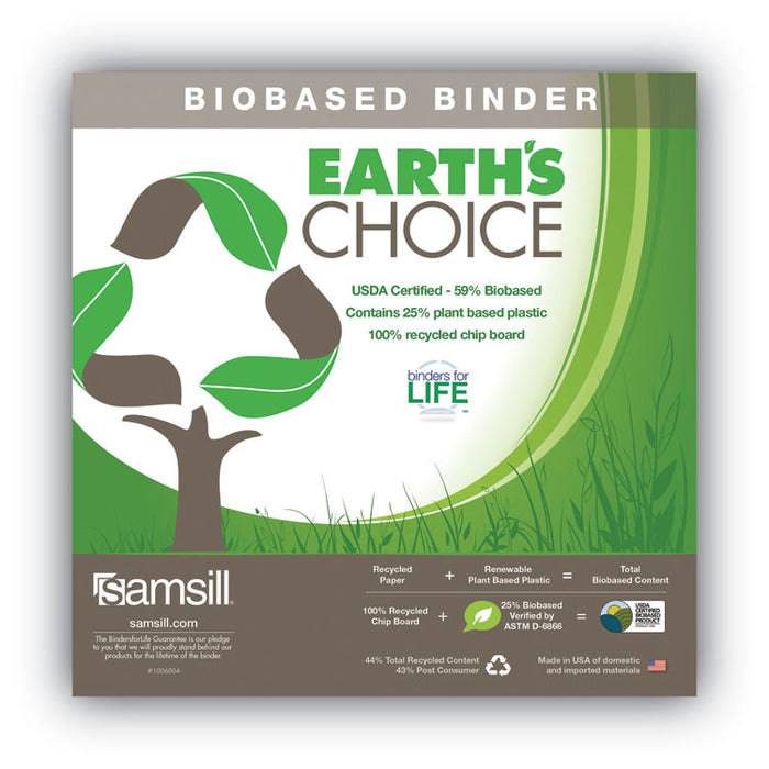 Earthâs Choice Biobased Durable Fashion View Binder, 3 Rings, 1" Capacity, 11 x 8.5, Lime, 2/Pack