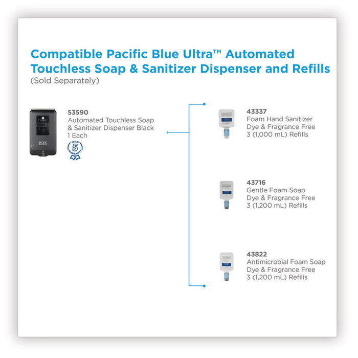 Pacific Blue Ultra Automated Touchless Soap/Sanitizer Dispenser, 1000 mL, 6.54" x 11.72" x 4", Black