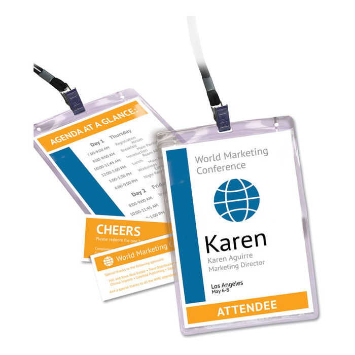 Lanyard-Style Badge Holder w/Laser/Inkjet Inserts, Top Load, 4.25 x 6, WE, 25/PK