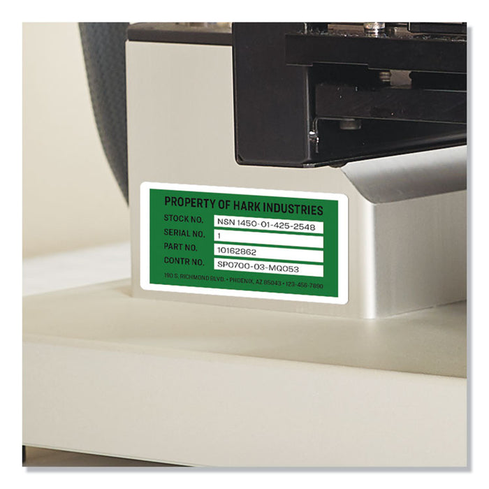 PermaTrack Durable White Asset Tag Labels, Laser Printers, 2 x 3.75, White, 8/Sheet, 8 Sheets/Pack