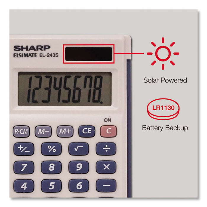 EL-243SB Solar Pocket Calculator, 8-Digit LCD