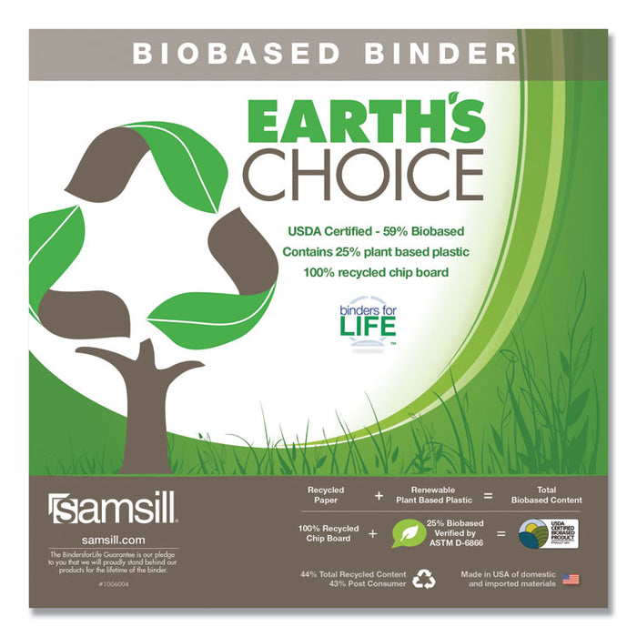 Earth's Choice Biobased Locking D-Ring Reference Binder, 3 Rings, 3" Capacity, 11 x 8.5, Black