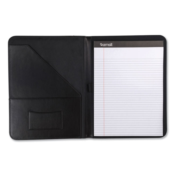 Contrast Stitch Leather Padfolio, 8 1/2 x 11, Leather, Black