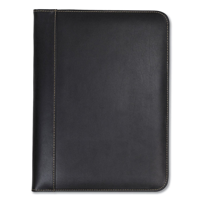 Contrast Stitch Leather Padfolio, 8 1/2 x 11, Leather, Black