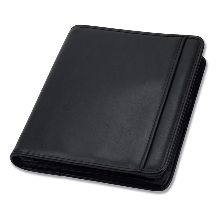 Professional Zippered Pad Holder/Ring Binder, Pockets, Writing Pad, Vinyl Black