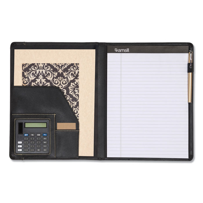 Slimline Padfolio, Leather-Look/Faux Reptile Trim, Writing Pad, Black