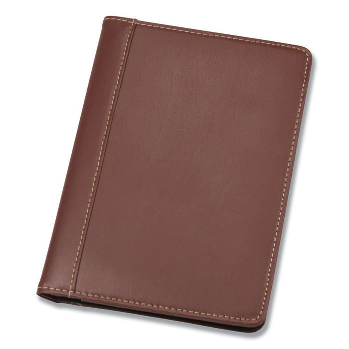 Contrast Stitch Leather Padfolio, 6 1/4w x 8 3/4h, Open Style, Brown