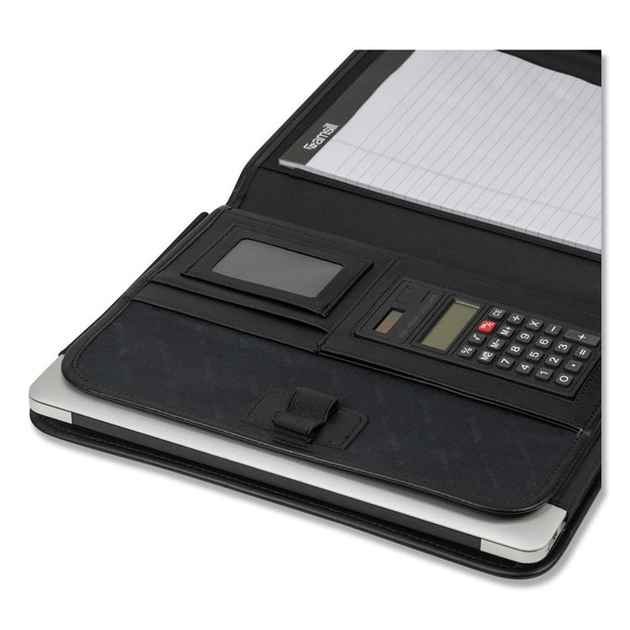 Professional Tri-Fold Padfolio w/Calculator, Writing Pad, Vinyl, Black