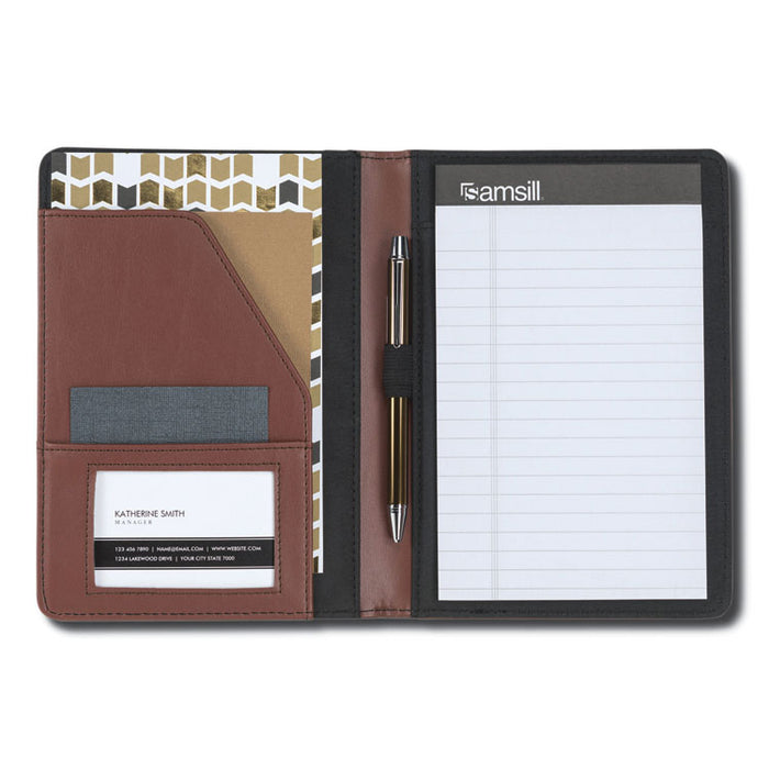 Contrast Stitch Leather Padfolio, 6 1/4w x 8 3/4h, Open Style, Brown