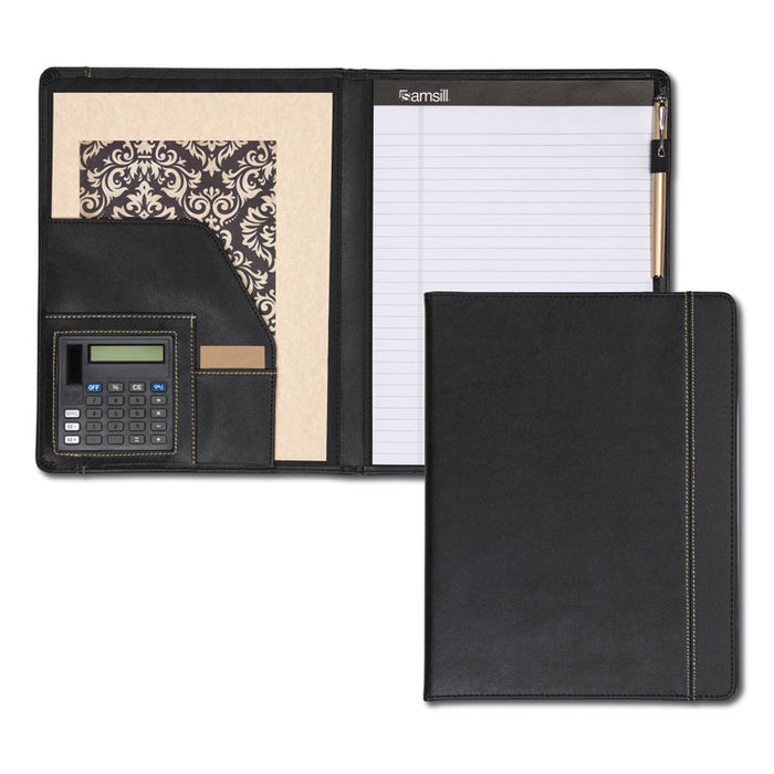 Slimline Padfolio, Leather-Look/Faux Reptile Trim, Writing Pad, Black