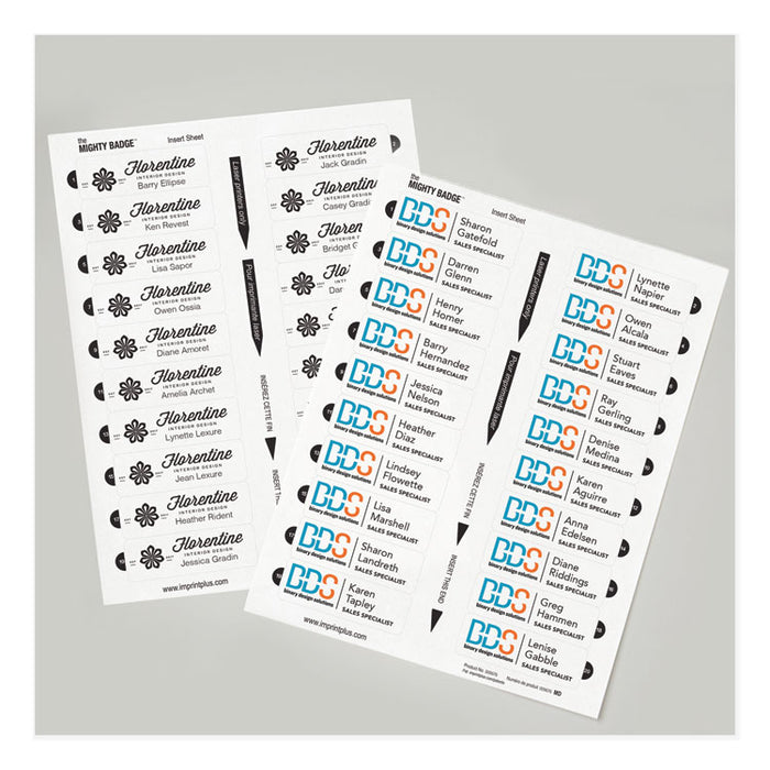 The Mighty Badge Name Badge Inserts, 1 x 3, Clear, Laser, 20/Sheet, 5 Sheets/Pack