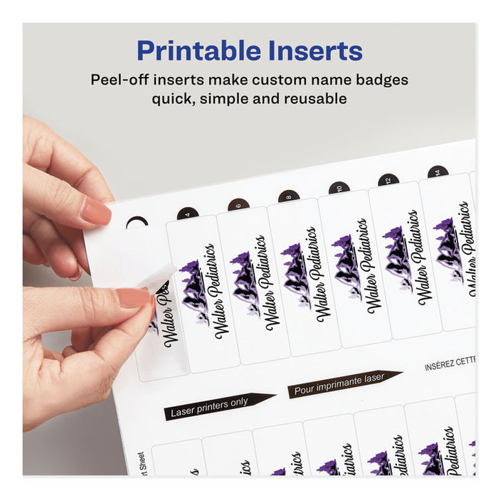 The Mighty Badge Name Badge Inserts, 1 x 3, Clear, Laser, 20/Sheet, 5 Sheets/Pack