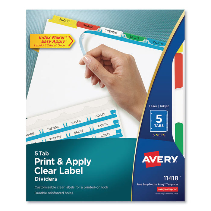 Print and Apply Index Maker Clear Label Dividers, 5 Color Tabs, Letter, 5 Sets