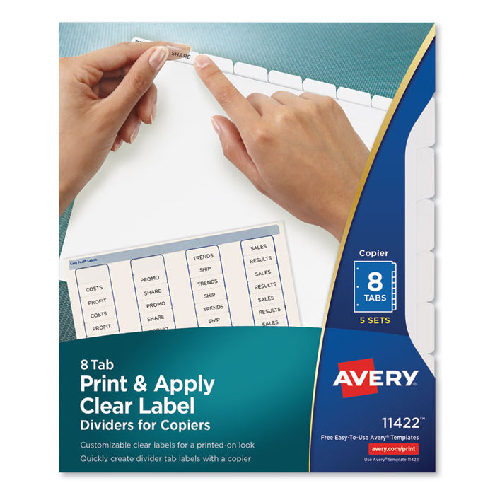 Print and Apply Index Maker Clear Label Dividers, Copiers, 8-Tab, Letter, 5 Sets