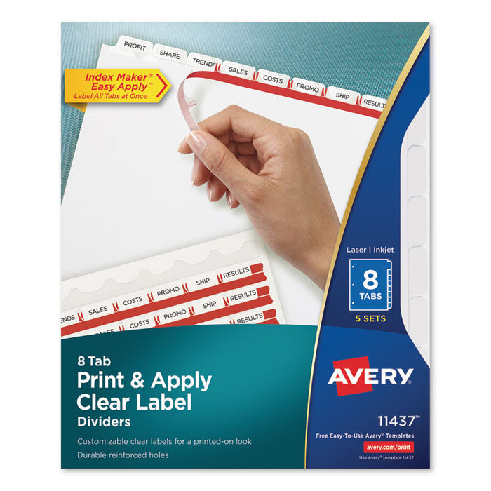 Print and Apply Index Maker Clear Label Dividers, 8 White Tabs, Letter, 5 Sets