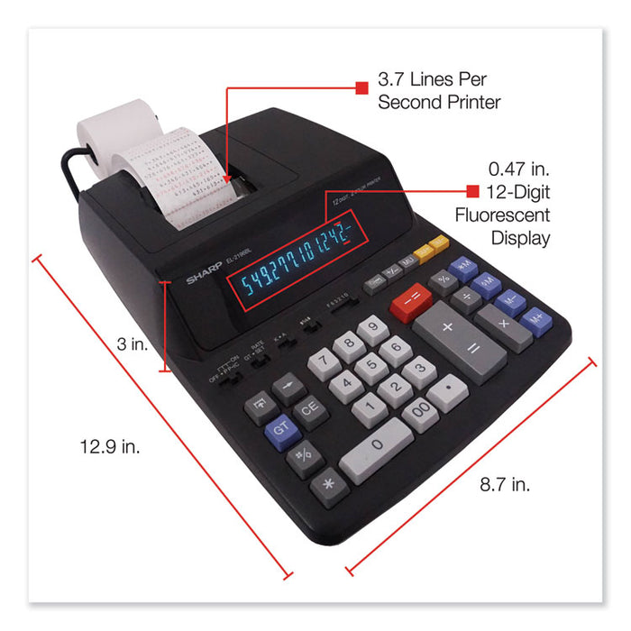 EL2196BL Two-Color Printing Calculator, Black/Red Print, 3.7 Lines/Sec