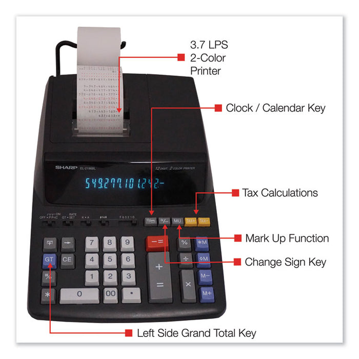 EL2196BL Two-Color Printing Calculator, Black/Red Print, 3.7 Lines/Sec